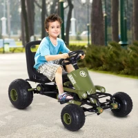HOMCOM Go Kart Coche de Pedales Racing Deportivo con Asiento Ajustable Embrague y Freno para Niños 3-6 Años Carga 35kg 99x65x56cm Marco Acero Negro y Verde(m-2)