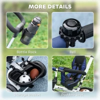 HOMCOM Tricycle 6 en 1 pour enfants, poignée de poussée, siège réversible, panier, auvent, ceinture de sécurité, 1-5 ans, bleu(m-9)