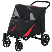 PawHut Passeggino per Cani Pieghevole con Ingressi a Cerniera e Finestre a Rete, 112x67x100 cm, Rosso e Nero(m-11)