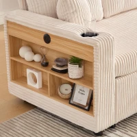 Multifunctional Corduroy Sofa Bed with Hidden Storage and Pull‑Out Bed, LED-Lighted Guest Couch with Wide Armrests, 196L x 82W x 85H cm, Beige(m-10)