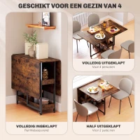 HOMCOM Inklapbare eettafel in industriële stijl, voor maximaal 4 personen, met open schappen, flexibel, metaal, spaanplaat, bruin(m-4)