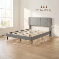 HOMCOM Marco de Cama 140x190 cm con Somier y Cabecero Ajustable Cama Doble Acolchada en Lino con Almacenamiento Inferior Gris(m-3)