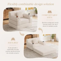 Convertible 1-Seater Sleeper Sofa with Tufted Corduroy Upholstery, Ideal Sofa Bed for Living Rooms and Small Spaces, 107L x 80W x 81H cm, Beige(m-5)