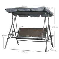 Outsunny Dondolo da Giardino 3 Posti in Rattan PE e Acciaio con Tettuccio Regolabile e Portabicchieri, 204x112x150 cm(m-3)