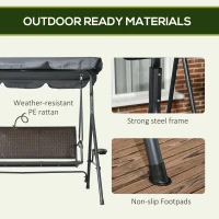 Outsunny 3 Seater Swing Chair - Garden Swing Seat Bench with Adjustable Canopy, Rattan Seat, and Steel Frame for Patio, Yard(m-17)