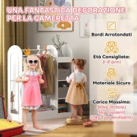 AIYAPLAY Appendiabiti per Bambini 3-8 Anni con Ripiani, 2 Scatole, Asta Appendiabiti e Specchio, Capacità 30 kg, Bianco(m-5)