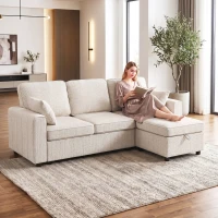 HOMCOM Sofá Esquinero Convertible de Chenilla Sofá Cama 3 Plazas Modular 225 cm con Puff de Almacenaje Beige(m-5)