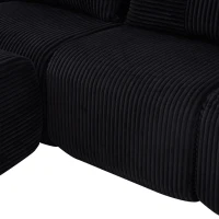 Corduroy Sectional Sofa with Built-in Cup Holders and Side Storage Pockets, 3-Seater Modular Sofa with Ottomans, 268L x 174W x 80H cm, Black(m-11)