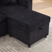 Multifunctional Corduroy Sofa Bed with Hidden Storage, LED-Lighted Guest Couch for Family Film Nights, 196L x 82W x 85H cm, Black(m-11)