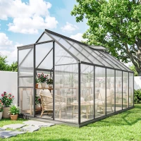 Outsunny Serra da Giardino in Policarbonato con Telaio in Lega di Alluminio 7.1㎡, con Grondaie, Finestre Apribili Regolabili, Porta Scorrevole(m-9)