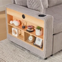 Multifunctional Corduroy Sofa Bed with Hidden Storage, LED-Lighted Guest Couch for Family Film Nights, 196L x 82W x 85H cm, Light Gray(m-9)