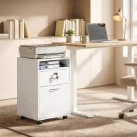 HOMCOM Bloco de Gavetas de Escritório com 4 Rodas Fechadura Prateleira Aberta e Armário 40x35x60 cm Branco(m-2)