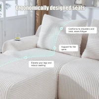 4-Seater Modular Cord Sofa with 2 Ottomans and Integrated Cup‑Holders, Corduroy Sectional Sofa for Living Rooms, 333L x 174W x 80H cm, Beige(m-5)