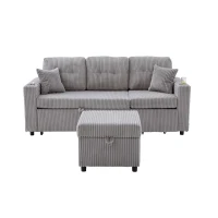 Multifunctional Corduroy Sofa Bed with Hidden Storage, LED-Lighted Guest Couch for Family Film Nights, 196L x 82W x 85H cm, Light Gray(m-2)