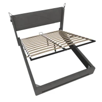 Modern Platform Bed with Hydraulic Lift System, Functional Bed Frame with Built-In Reading Lamps and USB Ports, 209L x 157W x 106H cm, Dark Gray(m-12)