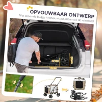 PawHut Hondenbuggy Huisdierbuggy Opvouwbaar met Afneembaar Compartiment, 81 x 58 x 97,5 cm, Zwart+Khaki+Wit(m-6)