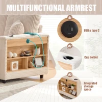 Multifunctional Corduroy Sofa Bed with Hidden Storage and Pull‑Out Bed, LED-Lighted Guest Couch with Wide Armrests, 196L x 82W x 85H cm, Beige(m-7)