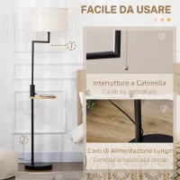 HOMCOM Lampada da Terra con Mensola Integrata in Bambù, Paralume in Tessuto Effetto Lino, Base in Acciaio, Nero e Beige(m-7)