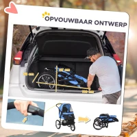 PawHut hondenkinderwagen, opvouwbaar, zonnescherm, gaasvenster, opbergmand, blauw, 111 x 58 x 107 cm(m-6)