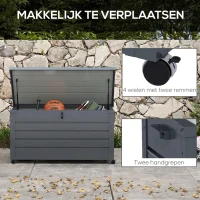 Outsunny Buiten opbergbox, tuinbox, kussenbox, weerbestendig, 4 wielen, 100 x 62 x 65 cm, Donkergrijs(m-4)