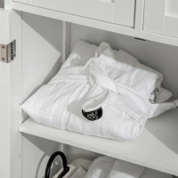 Kleanklin Armário de Casa de Banho com 2 Portas Prateleira Ajustável 2 Gavetas e Compartimento Aberto Móvel Auxiliar de Armazenamento para Sala de Estar Cozinha 60x30x108,8cm Branco(m-11)
