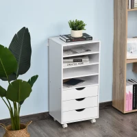 Vinsetto Móveis de escritório com 3 gavetas 4 prateleiras abertas 4 rodas 40x30x83 cm Branco(m-6)