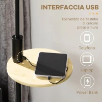 HOMCOM Lampada da Terra con Mensola Integrata in Bambù, Paralume in Tessuto Effetto Lino, Base in Acciaio, Nero e Beige(m-5)