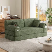 Cozy Sleeper Sofa with High-Density Foam and Soft Corduroy, Convertible Couch for Living Rooms and Small Spaces, 168L x 80W x 81H cm, Green(m-9)
