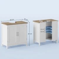 kleankin Meuble salle de bain sous lavabo à double portes avec étagères réglables, blanc et bois naturel(m-3)