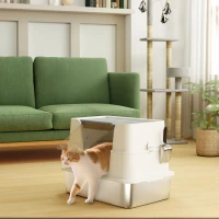PawHut Kattenbak, RVS, XL-binnenruimte, met schep, Lichtgrijs(m-11)