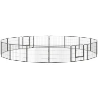 PawHut Parc pour chien, enclos chien 16 panneaux modulable et pliable, portable en acier avec portes 80 x 60 gris(m-14)
