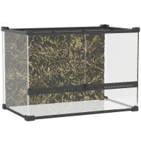 PawHut Terrarium voor reptielen Glazen terrarium 48L met voorventilatie stenen achterwand draaivergrendeling 50 x 30 x 35 cm Zwart(m-1)