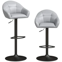 HOMCOM Bar Stools Adjustable Heights Breakfast Bar Stools Backrest Armrests Set of 2 with Rubber Ring Metal Base, Grey(m-1)