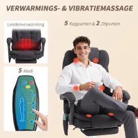 Vinsetto Bureaustoel met Massage- en Verwarmingsfunctie, Ergonomisch, Hoogteverstelbaar, Zwart(m-4)