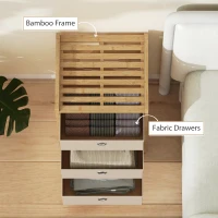 HOMCOM Chest of Drawers, 3 Fabric Drawers Narrow Dresser with Bamboo Frame, Cream White(m-7)