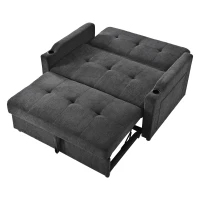 Convertible Sofa Bed with Adjustable Backrest, Functional Sleeper with USB & Type-C Charging and Cup Holders, 135L x173W x 58H cm, Dark Grey(m-13)