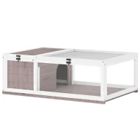 PawHut Casa para Tortugas de Madera con Techo de Malla y Paneles Laterales Transparentes Extraíbles 91x60,5x32 cm Marrón Claro(m-1)