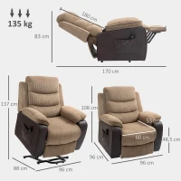 HOMCOM Sillón Relax Reclinable Eléctrico Levanta Personas con Mando a Distancia Puerto USB y Bolsillos Laterales Marrón(m-3)