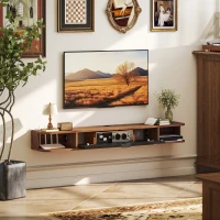 HOMCOM Comodă TV suspendată, pentru televizoare până la 152 cm, sertar rabatabil, 2 rafturi, 140x24x16cm, nuc(m-4)