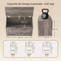HOMCOM Coffre de rangement, banc de rangement avec couvercle rabattable et charnières de sécurité, 80 x 40 x 45 cm, gris(m-3)