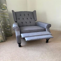 HOMCOM Recliner Armchair, Vintage Reclining Chair with Nail Head Trim, Wingback Chair with Button Tufted Back and Footrest, for Living Room, Grey(m-13)
