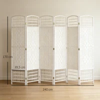 HOMCOM Biombo Separador de Ambientes de 6 Paneles Plegable de Cuerda de Papel 160x170cm Decoración para Dormitorio Blanco(m-3)