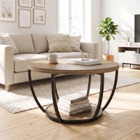 HOMCOM Mesa de centro com 2 níveis, mesa de sala 80 x 80 x 43,8 cm, Castanho/Preto(m-5)