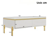 Spacious Coffee Table with 2 Hidden Drawers, Versatile Room Table for Italian-Style Rooms or Cream-Toned Spaces, 100L x 50W x 36H cm, White(m-3)