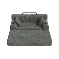 Corduroy Convertible Sofa Bed with Metal Frame and High-Density Foam, 2-Seater Sleeper Sofa with High Backrest, 168L x 80W x 81H cm, Dark Gray(m-13)