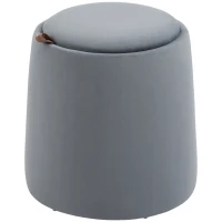 HOMCOM Pouf coffre rangement, pouf repose-pieds en tissu velours givré, couvercle réversible, Ø 44 x 47,5 cm, gris(m-12)