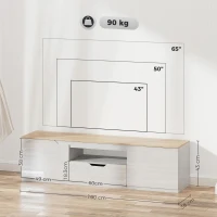 HOMCOM Lowboard TV, lucios, pentru televizoare de până la 165 cm, 3 compartimente, sertar, 160 x 38 x 43 cm, lemn natural(m-3)
