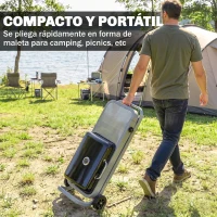 Outsunny Barbacoa de Gas Plegable con Quemador 2,5 kW Tapa Termómetro Mesa Lateral y 2 Ruedas Parrilla Recogedor Grasa Negro(m-4)