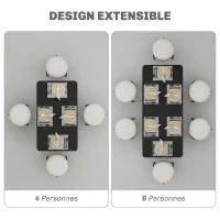 HOMCOM Table à manger extensible de 4 à 6 personnes, pieds en acier, pour petits espaces, salle à manger, noir(m-4)