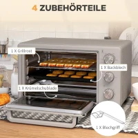 HOMCOM Minibackofen, 21 L Toasterofen mit 1 Drahtgestell und 1 Backblech, 3 Kochmodi, 100 °C-230 °C, Edelstahl, Glas, Silber(m-6)